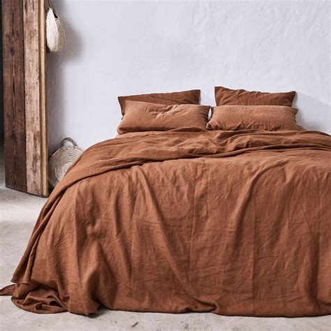 This rich, luxurious colour has the soft femininity of pink, grounded with the burnt oranges and ochres. 100% Linen Duvet Cover in Tobacco | Duvet bedding, Bed ...