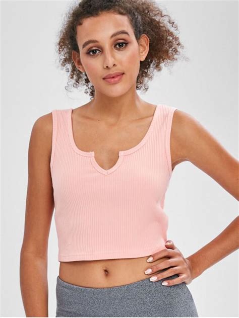 27 Off 2021 Ribbed Scoop Crop Tank Top In Light Pink Zaful