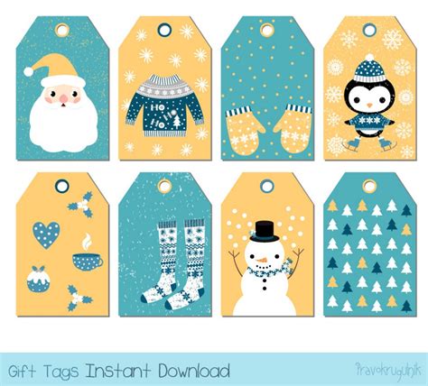 Cute Christmas T Tags Printable Kawaii Digital Christmas Tags