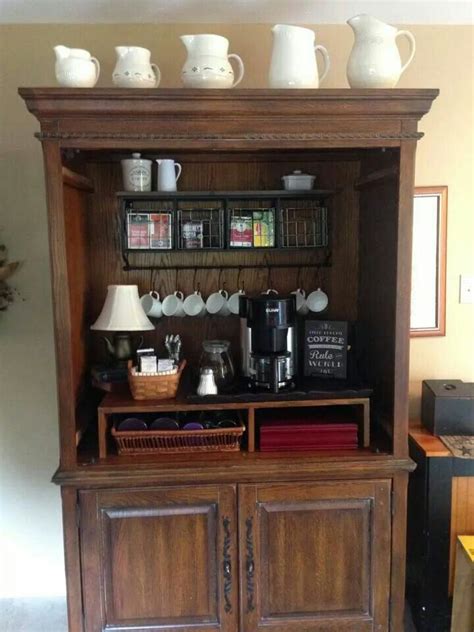 Spend this time at home to refresh your home decor style! Entertainment center turned coffee bar | Home bar ...