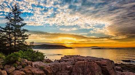Sunrise From Coast Of Mount Desert Island Maine Inside Acadia