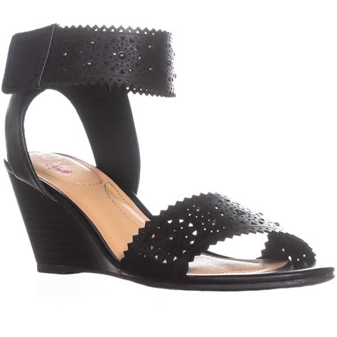 Womens XOXO Sallie Perforated Wedge Sandals Black 5 US Walmart