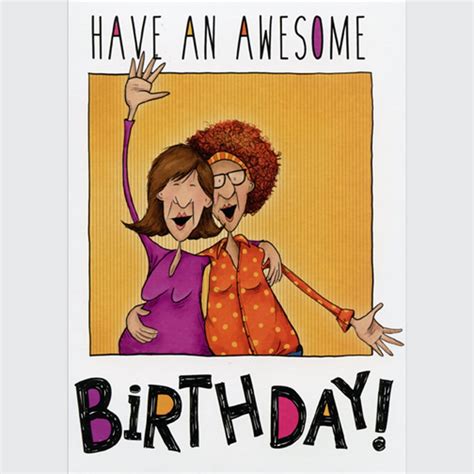 Oatmeal Studios Two Women Hugging And Waving Funny Humorous Birthday