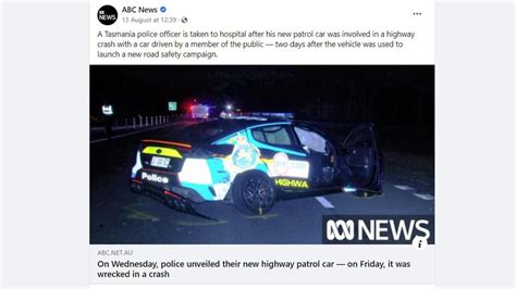 Tasmania Police Crash Turbo Patrol Car Days After Debut Au