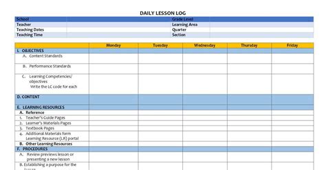 Daily Lesson Log Template Free Download Free Printable Templates