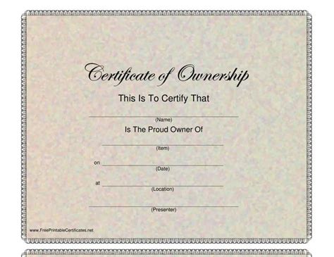 Editable Certificate Ownership Printable Blank Car Title Template