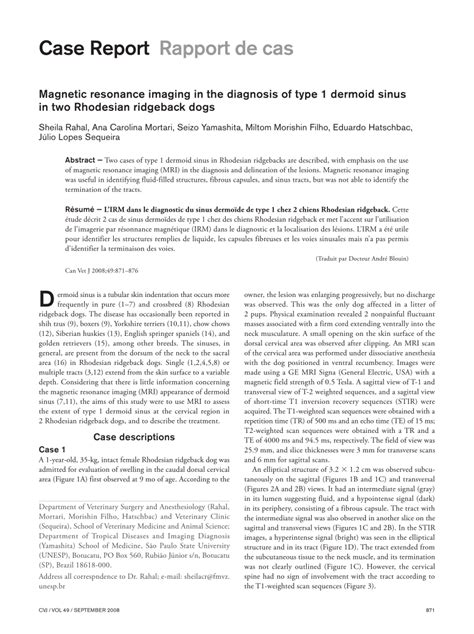 Pdf Magnetic Resonance Imaging In The Diagnosis Of Type 1 Dermoid