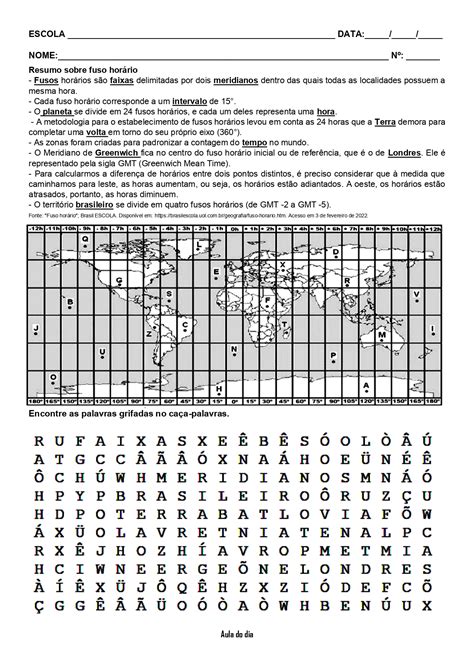 Atividades De Fusos Horários