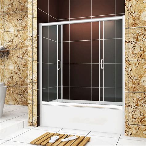 SUNNY SHOWER Double Sliding Bathtub Doors 60" x 62" Chrome Finish