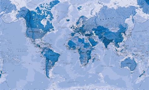 World Map Blue Wall Mural Wallsauce Us In 2021 World Map Wallpaper