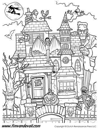 Print and color halloween pdf coloring books from primarygames. Haunted House Coloring Page - Tim's Printables