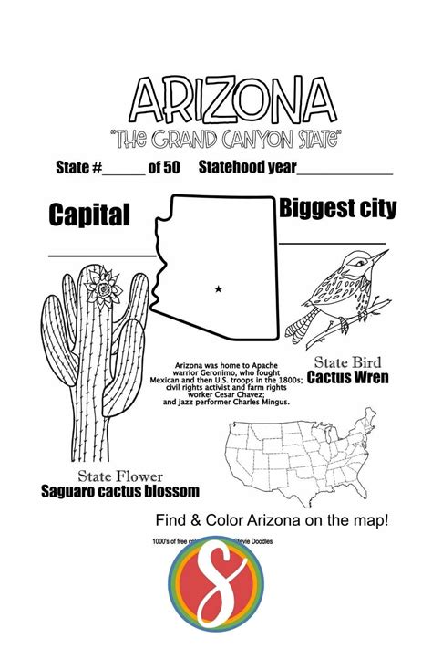 Free Arizona Coloring Page Stevie Doodles