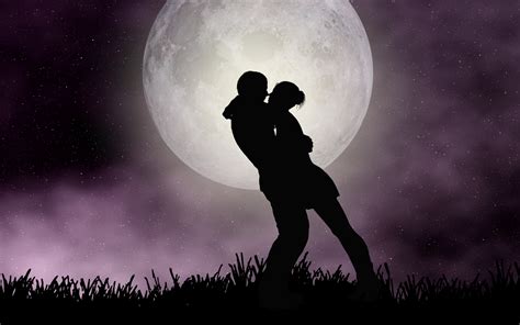 Download Moon Romantic Couple Silhouette Art Wallpaper