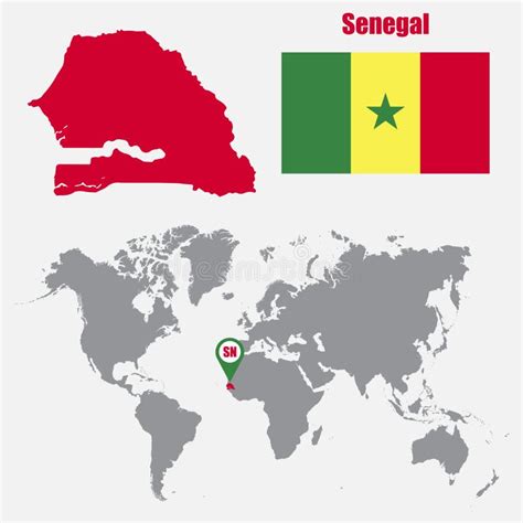 Senegal Map On A World Map With Flag And Map Pointer Vector