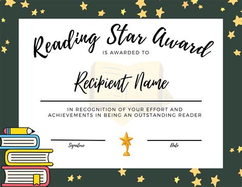 Reading Star Award Reading Certificate Star Reader Award Etsy
