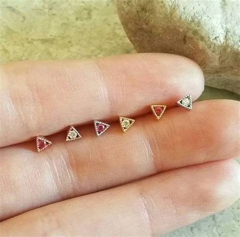 Cz Tiny Triangle Earring Tiny Pave Cartilage Earring Nose Etsy