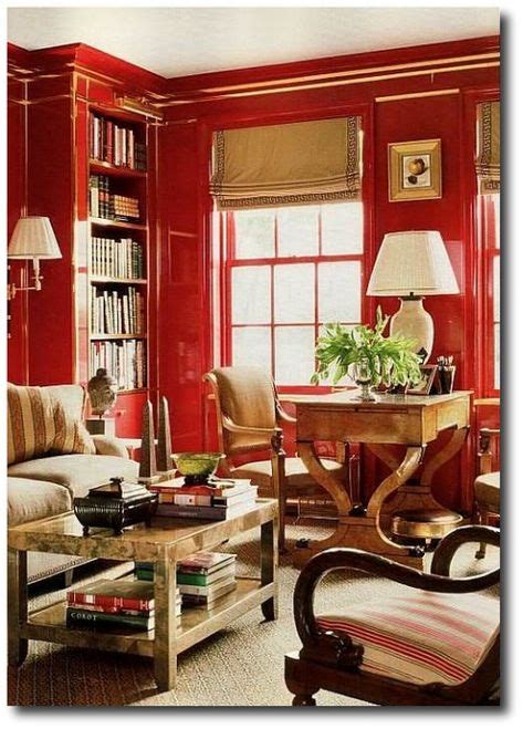 Fun Takeoff On Albert Hadleys Library With Red Lacquered Walls And