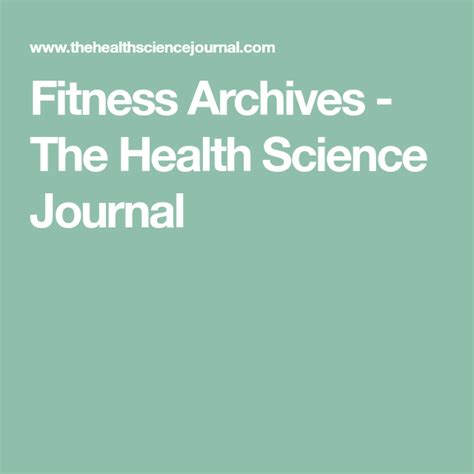 Fitness Archives - The Health Science Journal | Science ...