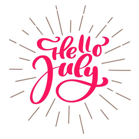 Hello July Lettering Print Vector Text Summer Minimalistic