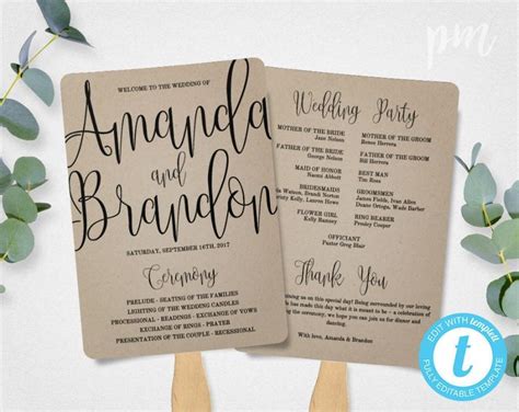 Wedding Program Fan Template Calligraphy Script Printable Program