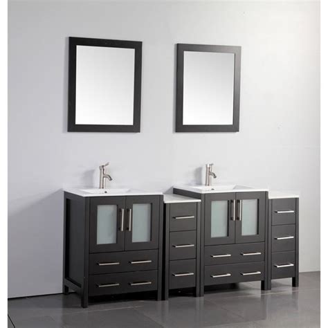 Usually, double sink vanities require a minimum width of 48 inches but are more common in standard sizes of 54 or 60 inches wide. Shop Vanity Art 72-Inch Double Sink Bathroom Vanity Set 10 ...