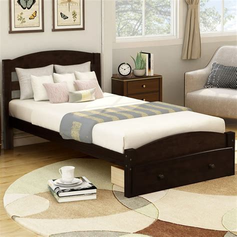 Clearance Twin Platform Bed Frame With Headboard And Storage Drawer