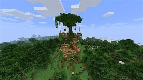 massive tree house with rolloercoaster minecraft map