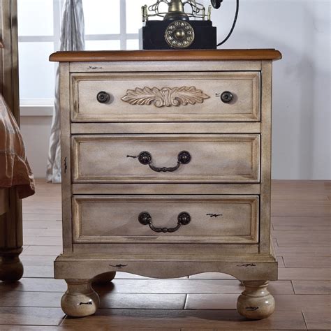 Distressing reveals white primer and original wood tones. Luxury French Country 3 Drawer Dresser Carved Wood ...