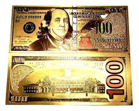 New Style 999999 24k Gold 100 Bill Us Banknote In Protective Sleeve