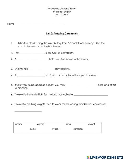 Unit 3 English Test 4th Grade Worksheet Live Worksheets