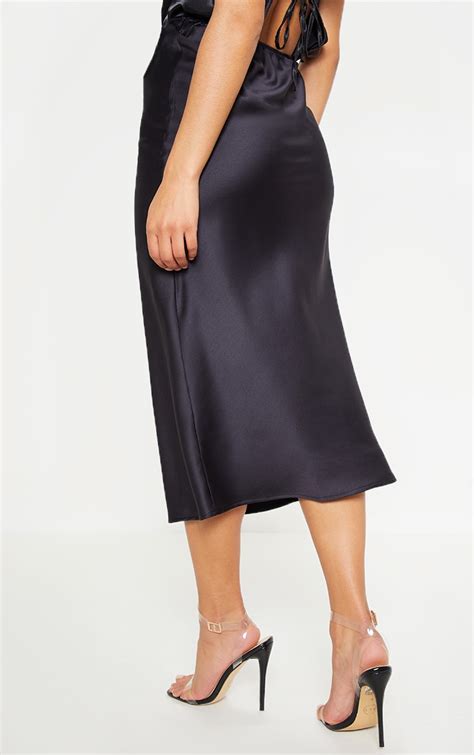 Black Satin Midi Skirt Skirts Prettylittlething