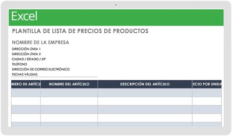 Plantilla Listado De Precios Plantilla Empresarial De