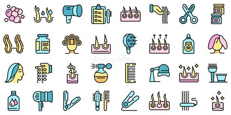 Curly Hair Icons Set Line Color Vector Stock Vector Illustration Of