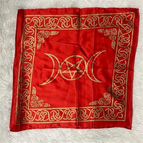 Triple Moon With Pentagram Altar Cloth Golden Print On Red Etsy