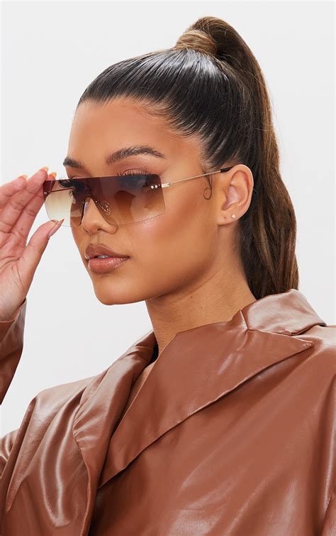 Brown Faded Lens Square Frameless Sunglasses Prettylittlething Ire