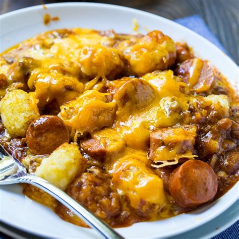 This redneck casserole is sure to be a family favorite. Cheesy Hot Dog Tater Tot Casserole - Spicy Southern Kitchen