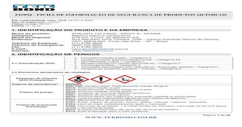 fispq tekbond · fispq ficha de informaÇÃo de seguranÇa de produtos quÍmicos em conformidade