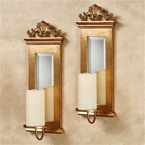 Acanthus Mirrored Wall Sconces Gold Set Of Two