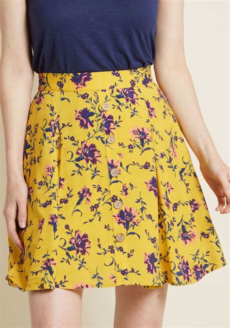 You Sassy Thing Skater Skirt In Mustard Floral In 1x A Line Skirt