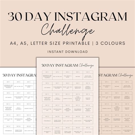 30 Day Instagram Challenge Printable Instagram Content Ideas