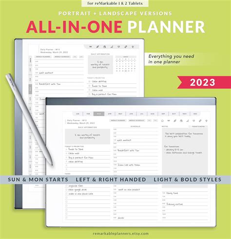 Remarkable 2 Templates All In One Planner 2023 Daily Planner Portrait