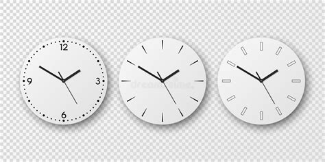 Vector 3d Realistic White Wall Office Clock Dial Icon Set Isolated