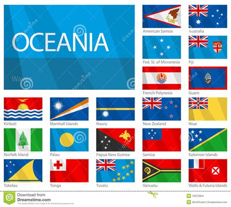 Waving Flags Of Oceania Countries Design Waves Stock Vector
