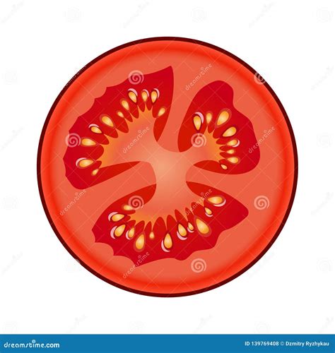Fresh Red Tomato Slice Isolated On White Background Stock Vector