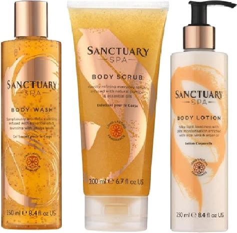3 Pack Sanctuary Spa Body Wash 250ml Sanctuary Spa Body Scrub 200ml And Sanctuary Spa Body