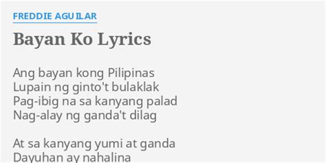 Bayan Ko Lyrics By Freddie Aguilar Ang Bayan Kong Pilipinas