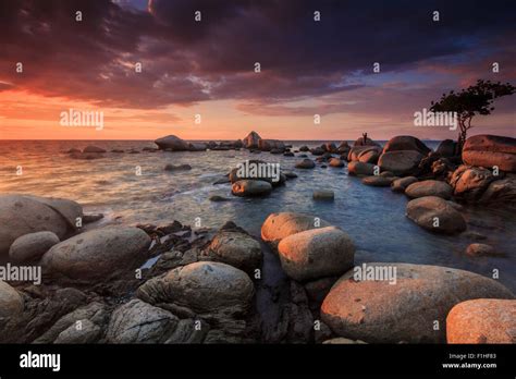 Colorful Sunset At Samudra Indah Omong Beach Singkawang West