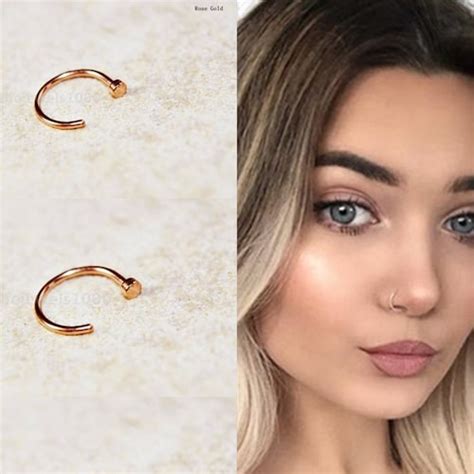 Fitted Tiny Open Nose Ring Rose Gold Sterling Silver Small Etsy Uk