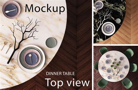 Slidemodel offers exciting table templates for powerpoint presentations. Mockup of a dining table. Top view. in Indoor Advertising Mockups on Yellow Images Creative Store