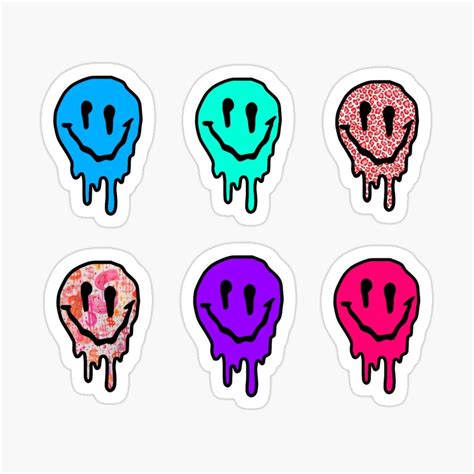 Assorted Color And Print Drip Smiley Faces Sticker By Abbyfischler In